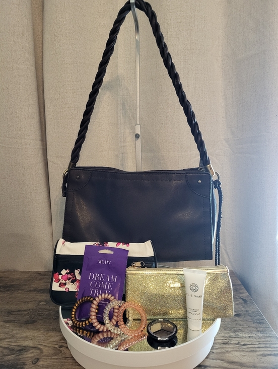 Kim Rogers Handbags - Kim Rogers Black Shoulder Bag with Gold Accent Wristlet and Floral Pouch